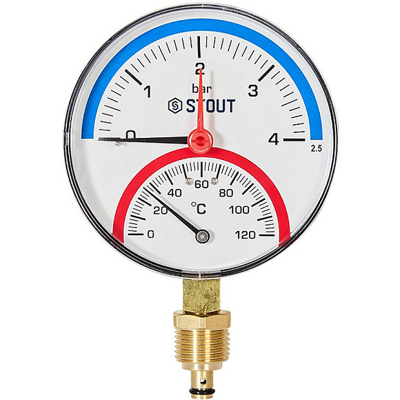 STOUT Термоманометр радиальный Dn 100 4 бар, 1/2", 0-120°С