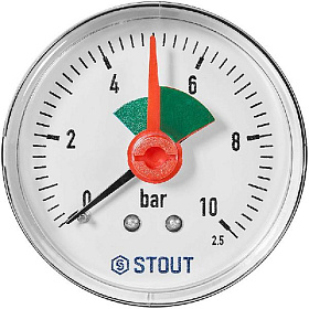 STOUT Манометр аксиальный 10 бар, корпус 50 мм, 1/4" (с указателем предела)