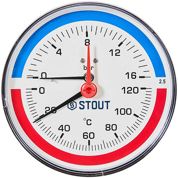 STOUT Термоманометр аксиальный Dn 100 16 бар, 1/2", 0-120°С