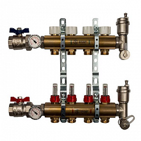 Коллекторная группа STOUT латунная в сборе с расходомерами 4 выхода