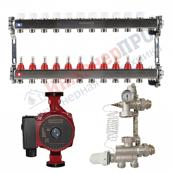 Комплект водяного теплого пола на 11 вых. до 165м2 (Rommer RMS-1201)