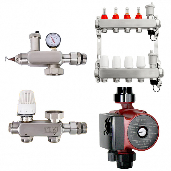 Комплект водяного теплого пола до 60 м2 (TIM JH-1040 + насос 25/4 + коллектор 4 вых)*