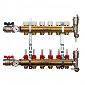 Коллекторная группа STOUT латунная в сборе с расходомерами 6 выходов