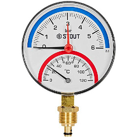 STOUT Термоманометр радиальный Dn 100 6 бар, 1/2", 0-120°С