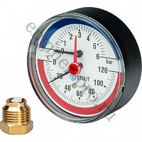 Термоманометр аксиальный STOUT Dn 80 6 бар, 1/2", 0-120°С