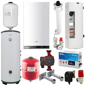 Пакет № 7 Газовый котел Haier TechLine 1.24 + Электрокотел 12 квт + бойлер Uni-Fitt 150
