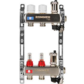 Коллекторная группа ROMMER RMS из нерж. стали с расходомерами 5 выхода (с воздухоотводч. и сливом)