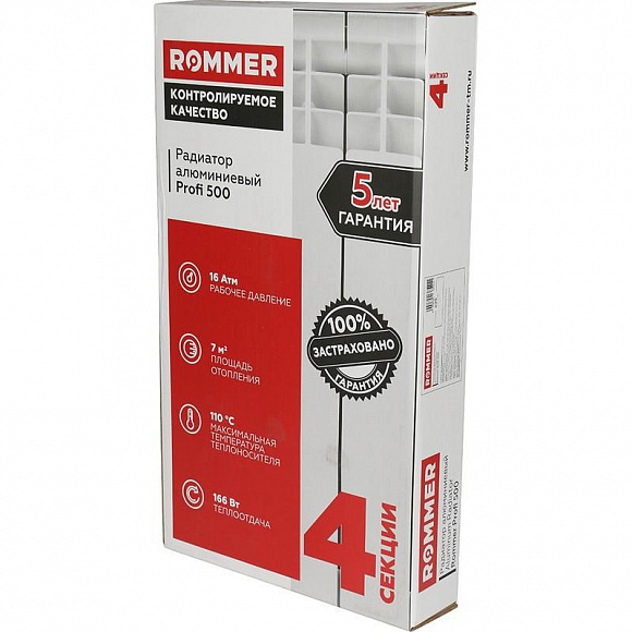 Алюминиевый радиатор ROMMER Profi 500/80, 4 секции Алюминиевый радиатор ROMMER Profi 500/80, 4 секции