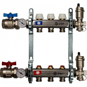 Коллекторная группа STOUT из нерж. стали в сборе без расходомеров 3 выхода