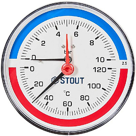 STOUT Термоманометр аксиальный Dn 100 10 бар, 1/2", 0-120°С