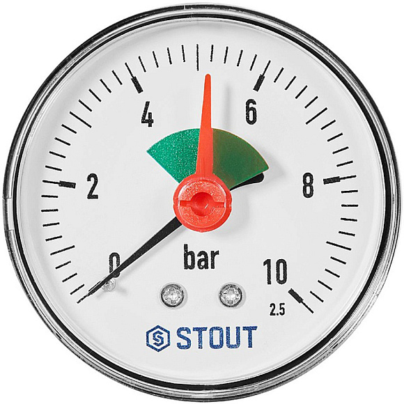 STOUT Манометр аксиальный 10 бар, корпус 63 мм, 1/4" (с указателем предела)