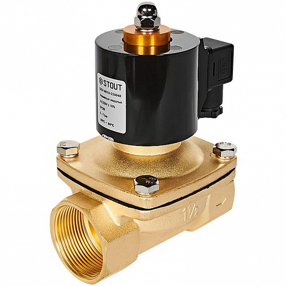 STOUT Клапан электромагнитный, прямого действия, 1 1/2" 220В (нормально закрытый)
