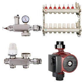 Комплект водяного теплого пола до 105 м2 (TIM JH-1040 + насос 25/6 + коллектор 7 вых)*