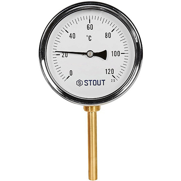 STOUT Термометр РАДИАЛЬНЫЙ биметалл. Dn 100 мм, гильза 100 мм 1/2 , 0...120°С