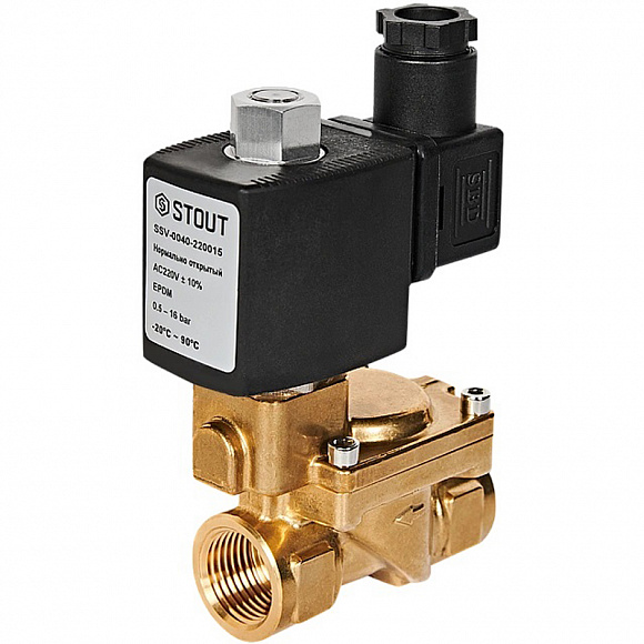 STOUT Клапан электромагнитный, непрямого (пилотного) действия, 1/2" 220В (нормально открытый)