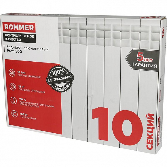 Алюминиевый радиатор ROMMER Profi 500/80, 10 секций Алюминиевый радиатор ROMMER Profi 500/80, 10 секций